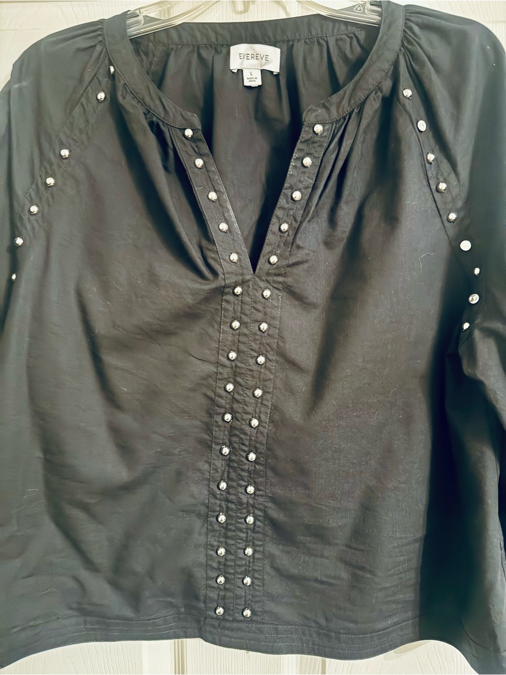 EVEREVE Celina Stud Blouse Top Puff Sleeves Relaxed Fit Black L - Picture 5 of 7